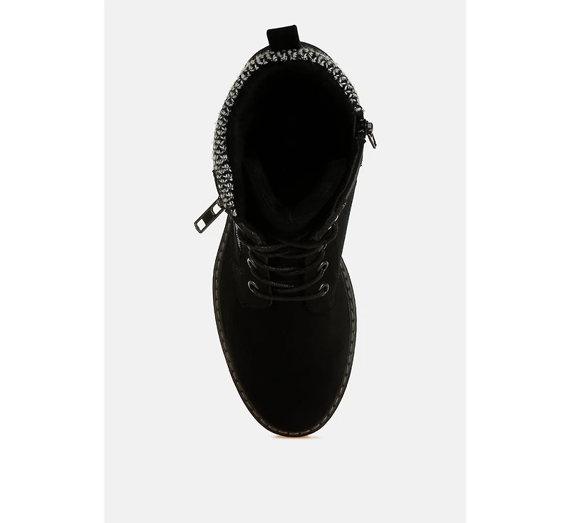 London Rag Mahisha Knitted Collar Zip-Up Hiker Boots