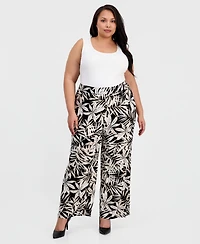 Kasper Plus Printed Pull-On Wide-Leg Ankle Pants
