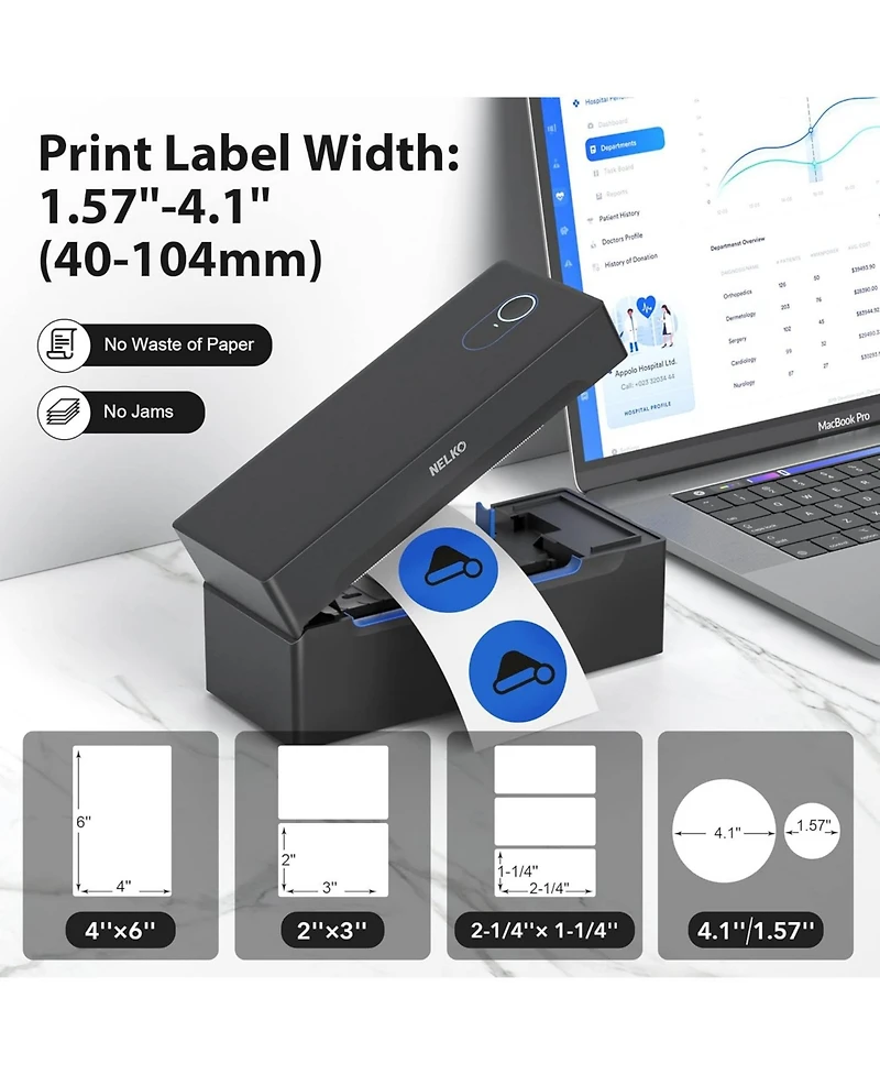 Swifint Bluetooth Thermal Label Printer, Wireless 4x6 Shipping Label Printer for Small Business, Support Android, iPhone and Windows, 1 pack