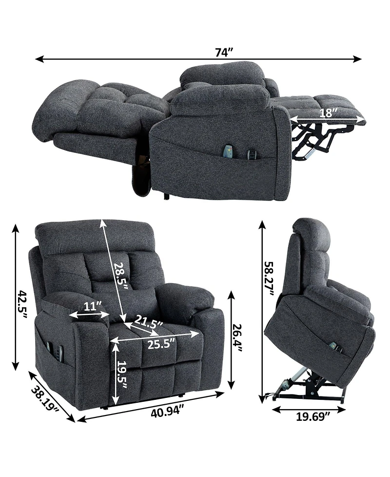 Boyel Living Velvet Electric Lift Recliner with Heating and Massage, Power Lift Sofa Chair with 2 Pocket Cup Holders, 2 Remote Controls, 4 Okin Motors