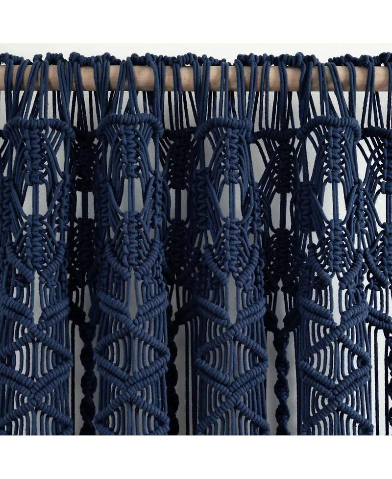 Lush Decor Boho Macrame Textured Cotton Window Curtain Panel Single 40"W x 84"L Navy