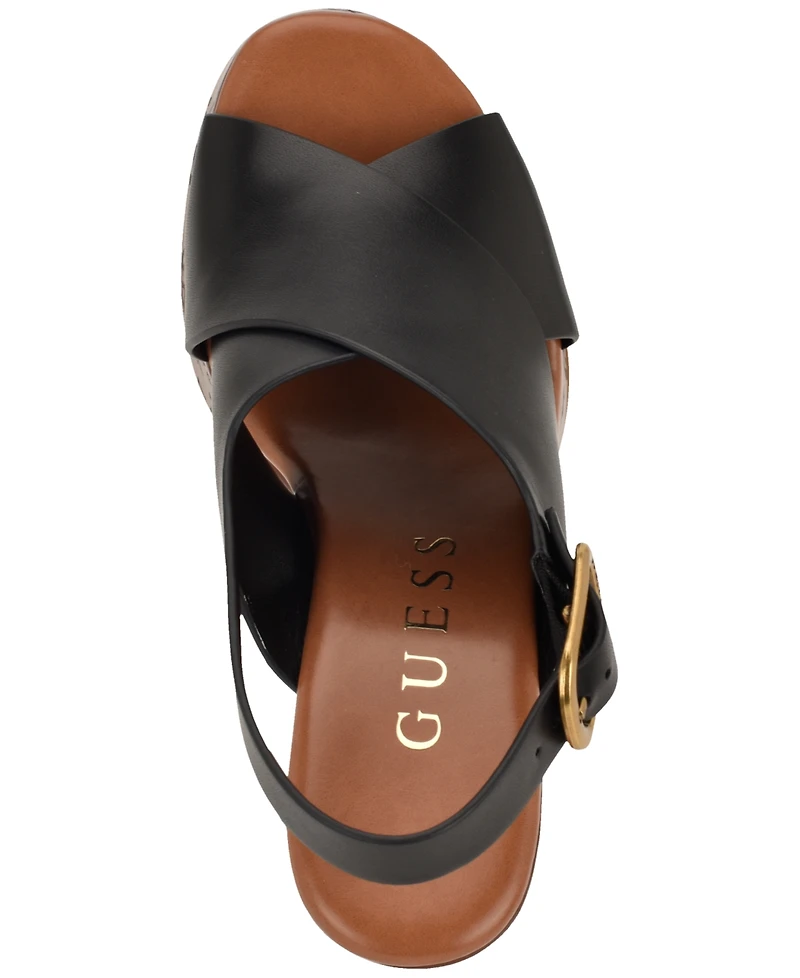Guess Women's Yarisel Logo-Embossed Round Toe Wedge Sandals