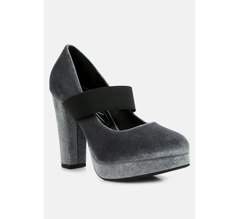 krause high block heel velvet pumps