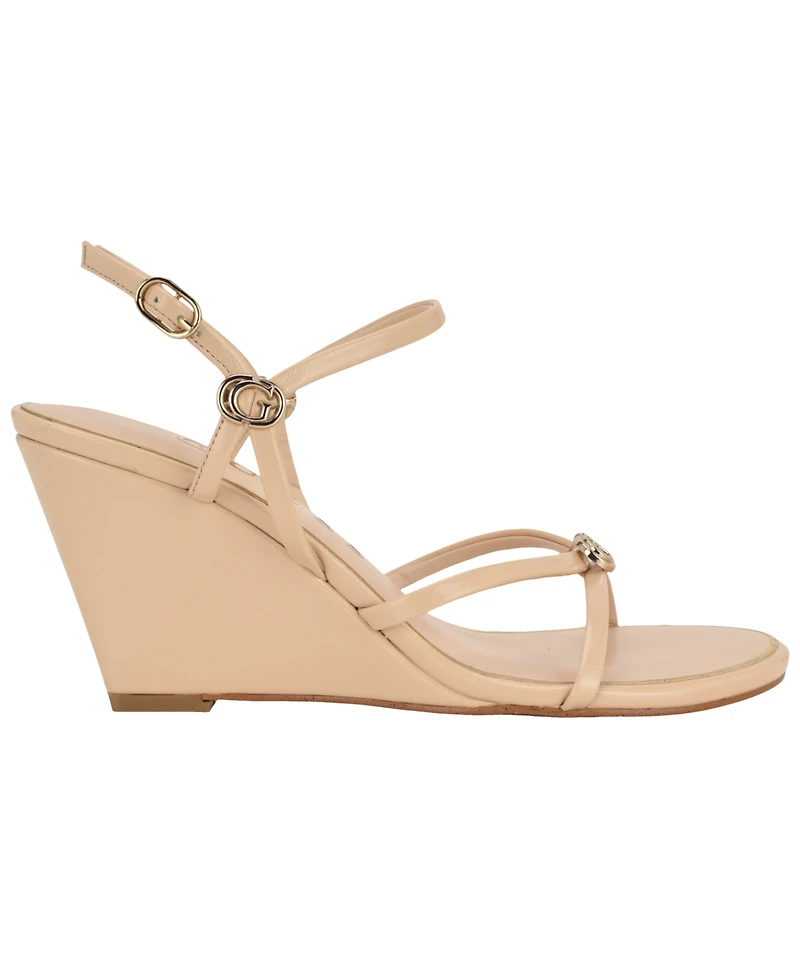 Guess Women's Devve Strappy "G" Dressy Wedge Heel Sandals