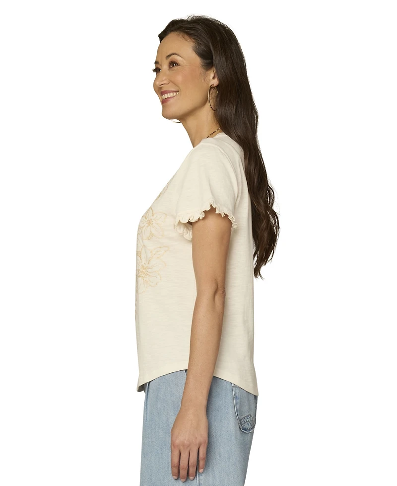 Democracy Petite Faggoting Detail Crewneck Top