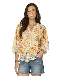 Democracy Petite V-Notch Neck Scallop Edge Top