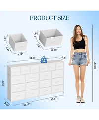 gaomon 18 Drawer Long Dresser with Fabric Drawers, Sturdy Metal Frame, Pu Handles, Spacious Storage Cabinet for Bedroom, Living Room, or Entryway