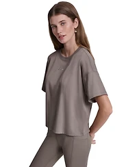 Dkny Sport Women's Metallic Bubble Logo Drop Shoulder Pull-On T-Shirt