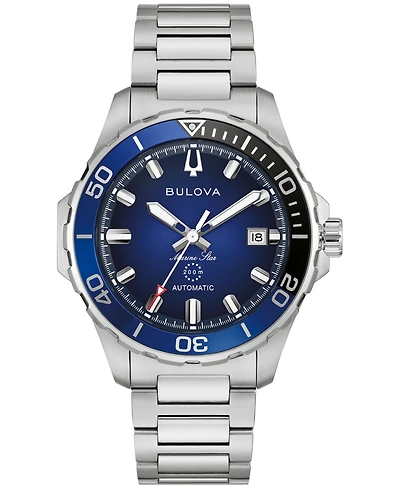 Bulova Men's Marine Star Series B Automatic Silver-Tone Stainless Steel Bracelet Watch 45mm
