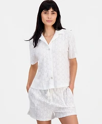 J Valdi Women's Short-Sleeve Button-Down Swim Cover Up Shirt