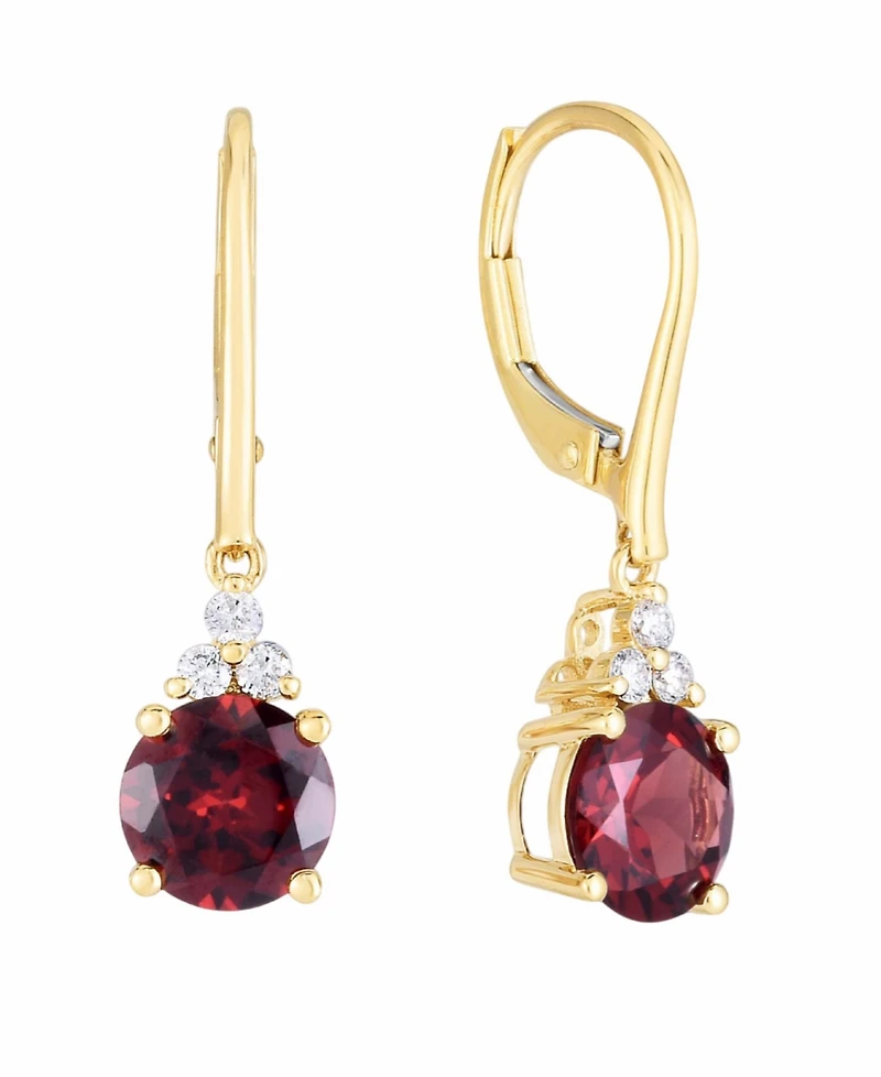Macy's Garnet (3 ct. t.w.) & Diamonds (1/8 ct. t.w.) Lever-Back Earrings in 14k White Gold