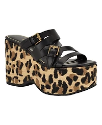 Guess Women's Nailah Strappy Buckles Cork Platform Wedge Sandal