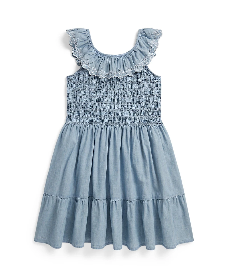 Polo Ralph Lauren Girls' 7-16 Blueberry-Overlay Round Neck Dress
