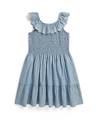Polo Ralph Lauren Girls' 7-16 Blueberry-Overlay Round Neck Dress