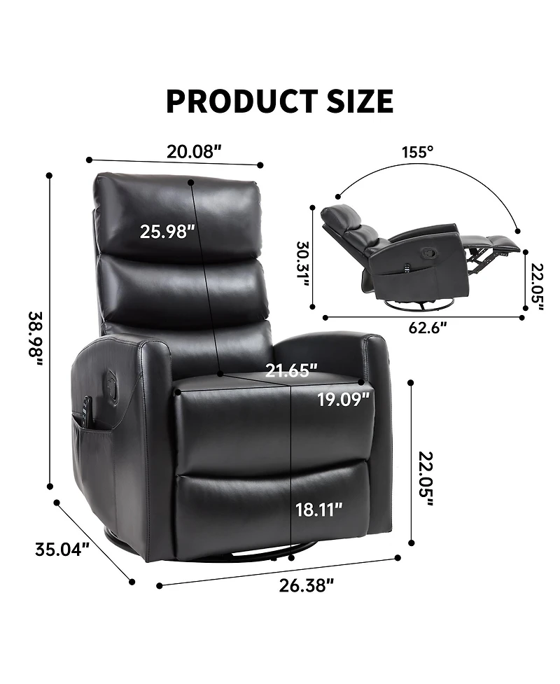 Clihome Manual Recliner Chair Heat Massage with Rocker and Swivel Fabric for Living Room.
