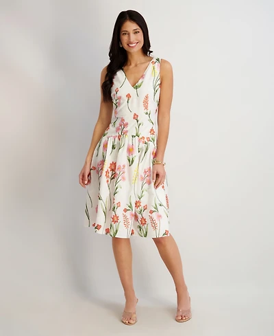 kensie Women's Embroidered V-Neck Dress