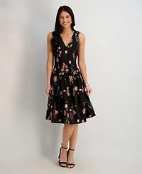 kensie Women's Embroidered V-Neck Dress