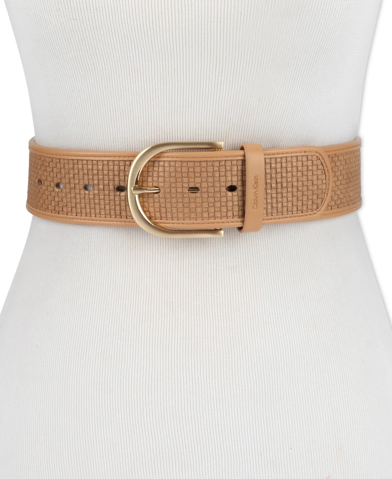 Calvin Klein Mini Box-Woven Leather Polished Buckle Belt
