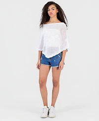 Hooked Up by Iot Juniors' Flower-Detail Crochet Poncho