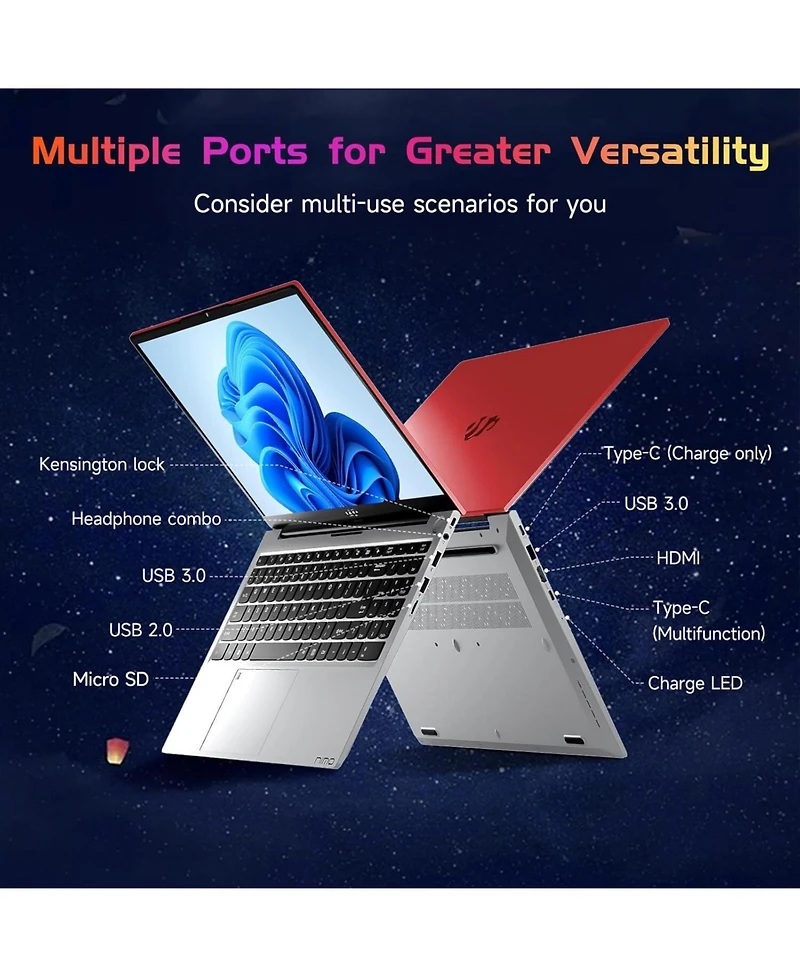 Nimo 15.6" Laptop Intel Pentium Processor N100 8GB Ram 256GB Ssd 3.4GHz Backlit Keyboard- Fingerprint WiFi 6 Win 11