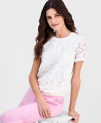 Tahari Asl Petite Lace-Front Crewneck Sweater