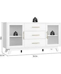 Gaomon 56" Large Sideboard Buffet with Drawer, Buffet Storage Cabinet with Adjustable Shelves and Fluted Glass Door, Modern Coffee Bar Cabinet