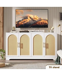 gaomon 59" Sideboard Buffet Cabinet with 4 Rattan Doors, Modern Credenza Coffee Bar for Living Room