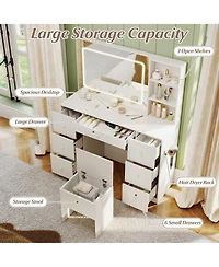 Volenca Vanity Desk and Stool Set with Lighted Mirror, Makeup Dressing Table