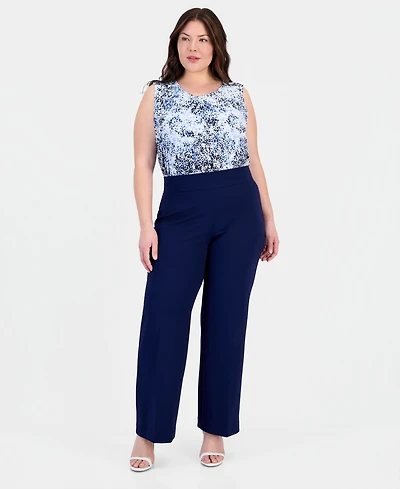 Anne Klein Plus Pull-On High-Rise Wide-Leg Pants