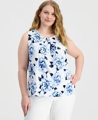 Anne Klein Plus Pleated-Neck Sleeveless Knit Top
