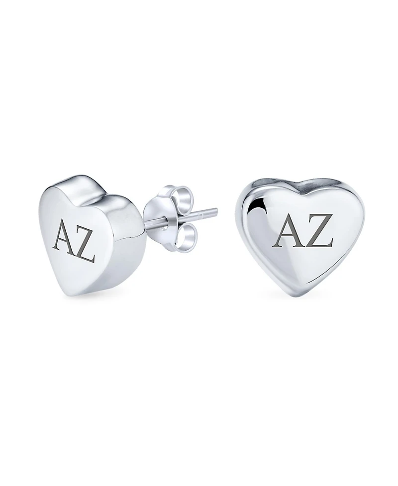Bling Jewelry Romantic Love Simple Puff Heart Shaped Stud Earrings .925 Sterling Silver