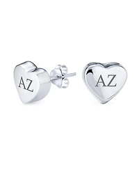 Bling Jewelry Romantic Love Simple Puff Heart Shaped Stud Earrings .925 Sterling Silver