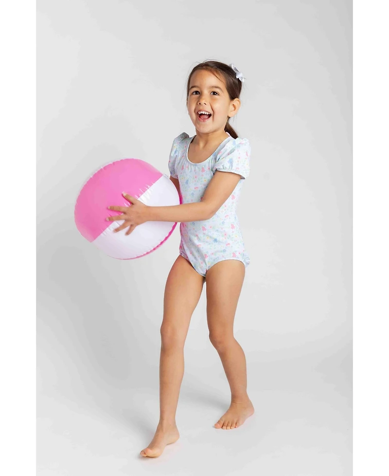Florence Eiseman Little Girls Floral Print Swimsuit with Puff Sleeves