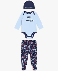 Champion Baby Boys' Round Neck Long-Sleeve Bodysuit Pants & Hat, 3-Piece Set