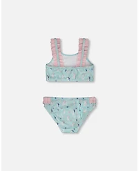Deux par Girls Two-Piece Swimsuit Blue Seahorse Print
