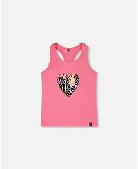Deux par Deux Toddler Girls Cotton Jersey Tank Top Pink with Screen Print