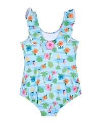 Florence Eiseman Little Girls Tropical Print Ruffle Neck Swimsuit