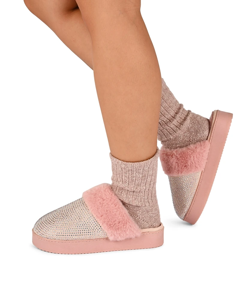 Journee Collection Women's Emmber Rhinestone Platform Slippers