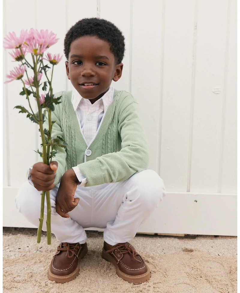 Hope & Henry Toddler Boys' Organic Cable Cardigan Sweater with Tipping