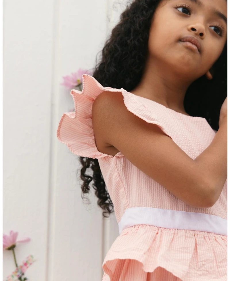 Hope & Henry Little Girls Organic Seersucker Ruffle Sleeve Peplum Dress