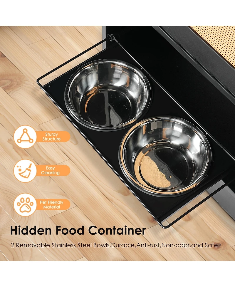 Cozito Pet Feeding Station Cabinet with Pull-Out Bowls, Side Hooks, and Anti-Tip Kit, Black