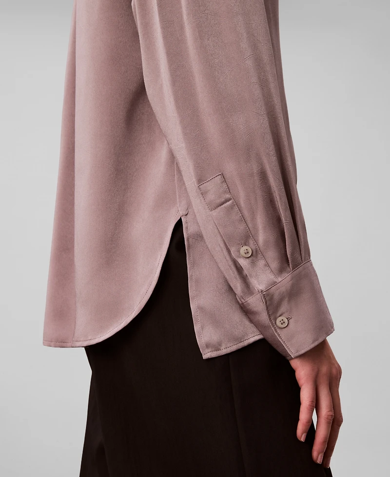 Calvin Klein Women's Washed Satin Collared Relaxed Shirt