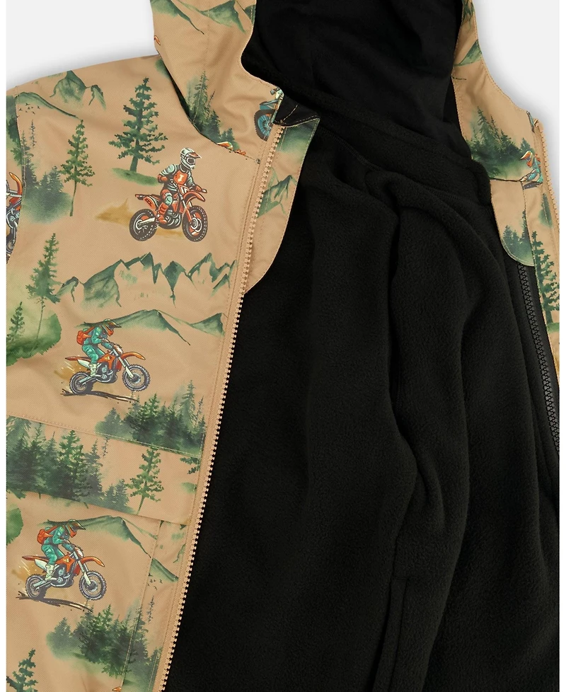 Deux par Toddler Boys 3-in-1 Two-Piece Mid-Season Outerwear Set Brown Motocross Print