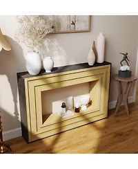 Boyel Living Modern Contrast Entryway Table Console Table with Layered Wood Frame and Black Top