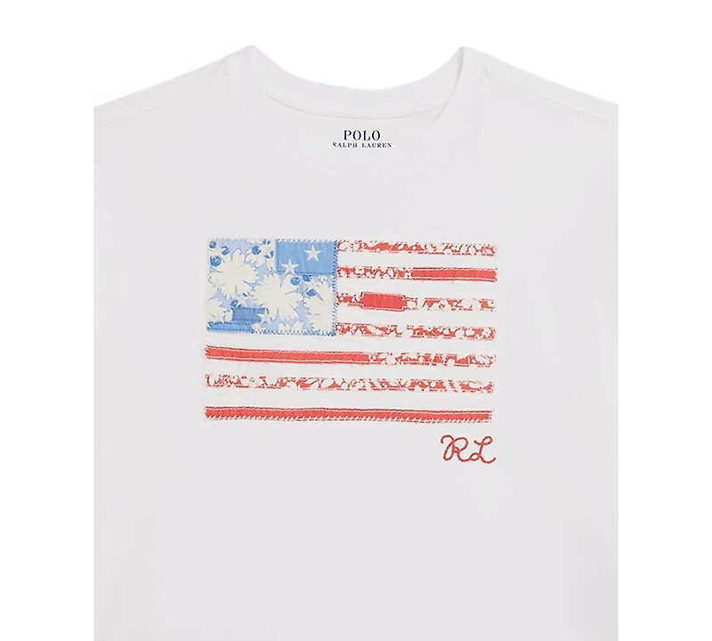 Polo Ralph Lauren Girls' 7-16 Floral Flag Crewneck Jersey Boxy T-Shirt