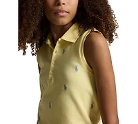 Polo Ralph Lauren Girls' 7-16 Four-Button Placket Pony Stretch Mesh Shirt