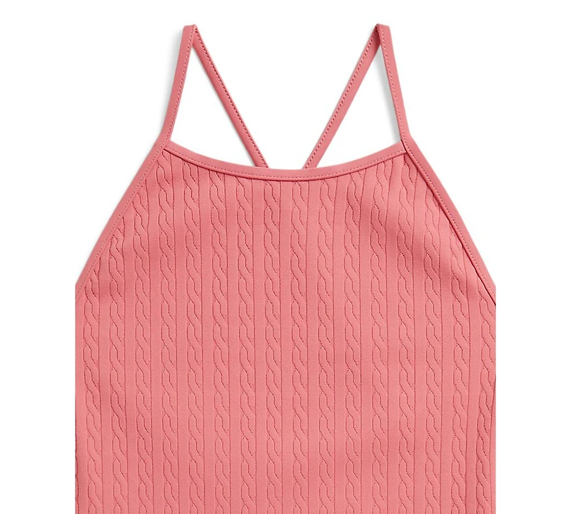 Polo Ralph Lauren Girls' 7-16 Mini-Cable Jacquard Round Neck One-Piece Swimsuit