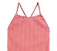 Polo Ralph Lauren Girls' 7-16 Mini-Cable Jacquard Round Neck One-Piece Swimsuit