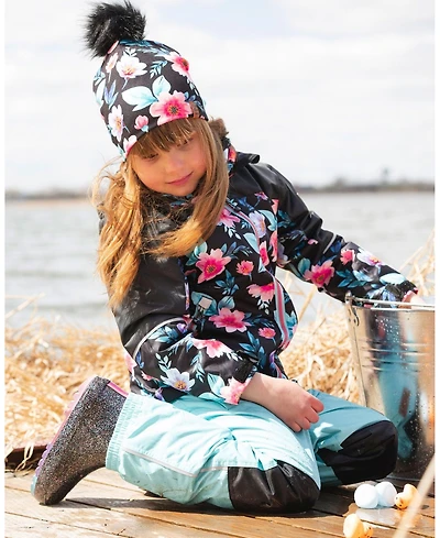 Deux par Girl Stretch Jersey Hat Black Printed Flowers with Pompom - Toddler|Child