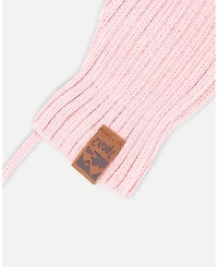 Deux par Deux Baby Girls Knit Mittens with Cord Pale